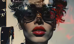 a lady with dark glasses and black hair is reflected in the image