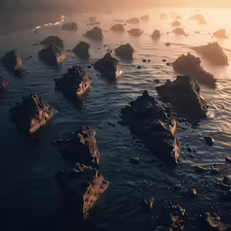 a group of rocks that are in the water
