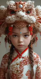 a little girl dressed in oriental garb