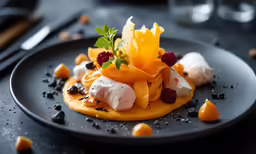 a plate topped with orange food and vegetables