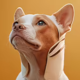 a dog is up for air with his head tied around a tie