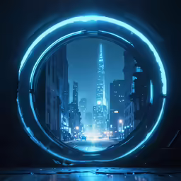 a neon round window with the lights shining inside of it
