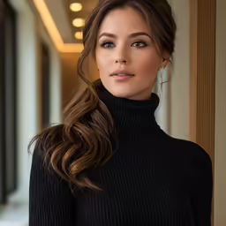 a woman is posing for a picture in an elegant setting