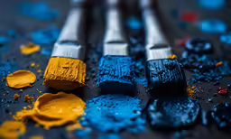 a close up of three paint brushes near paint chip