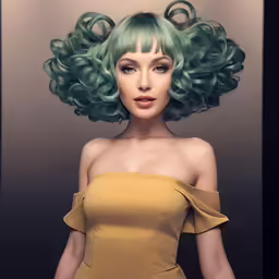 a woman with green hair and a dress
