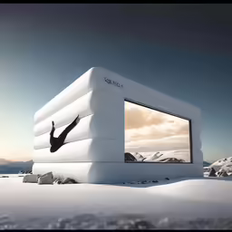 a large floating structure with a window and one person on it