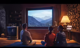 there is a man and a woman looking at the mountain outside of the window