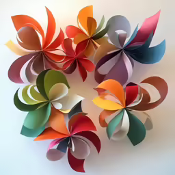 multicolored paper flowers arranged in a circle