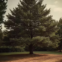 a dirt road under a tall tree in the park