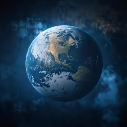 an earth from space against a dark blue background