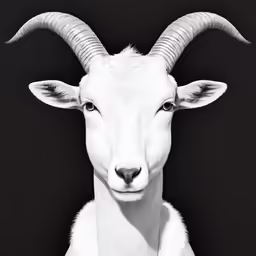 an animal with long horns is shown in black and white