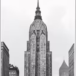 an old city building with tall buildings and spires