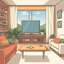 living room with sofa, coffee table and television
