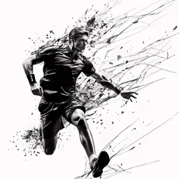 man running in artistic action while kicking his foot