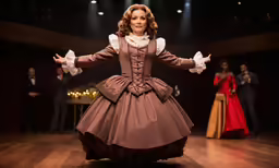 two women and men in dress on a stage