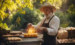 an old man holding a glowing candle