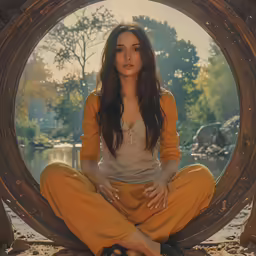 a woman sitting in a circle while meditating