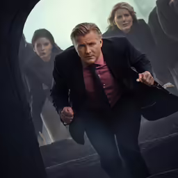 two people are walking through a tunnel