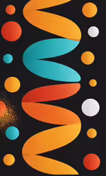 an orange and blue design is on display