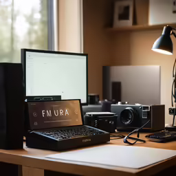two laptop computers are set up on a desk