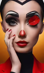 woman with clown make up and red eye makeup