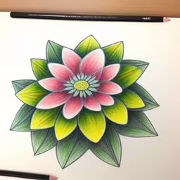a drawing of a flower made with colored pencils