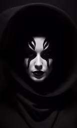 a woman in black with painted face makeup and make up