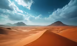 the sand dune is very high up and has clouds in the sky