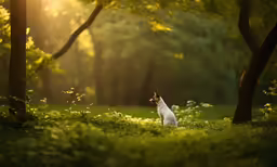 the dog is walking in the green park
