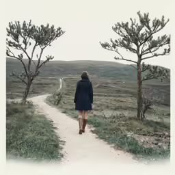 a person walking alone down a path in the country