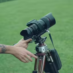 someone holding a camera with their hands while recording the landscape