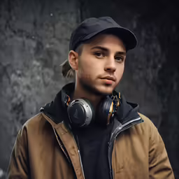 a man wearing a hat and headphones