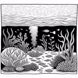 a underwater scene, drawn by hand using lines