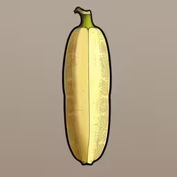 a banana on a gray background with other items in it,the big ripe banana is not yet ripe