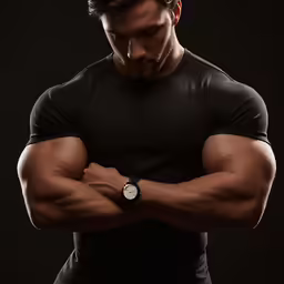 an athletic man is looking at his watch