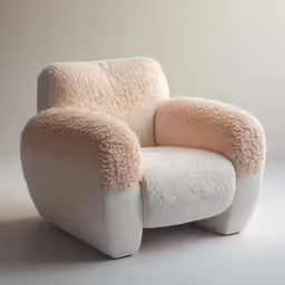 a chair with a fluffy armrest and a shaggy fur