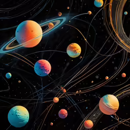 many saturns are seen, with other planets in the background