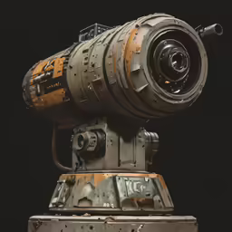 an old camera on display in a darkened room