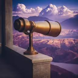 a telescope is standing at the top of a building