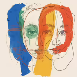a colorful drawing of two women face side by side