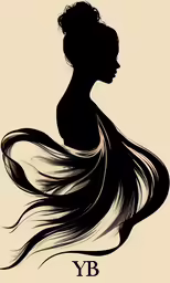 the silhouette of a woman, with long hair