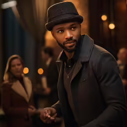 a man with a top hat on standing