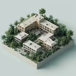 a modern 3d illustration of four houses