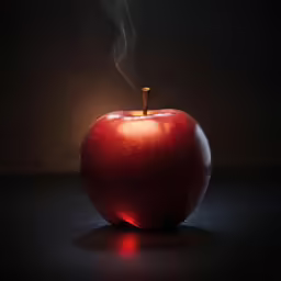 a steaming apple on a dark background