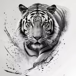 black and white tiger photograph in a watercolor technique