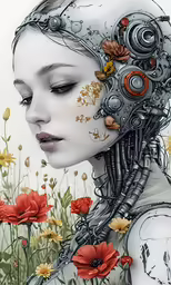 the image shows a woman with an elaborate head and neck