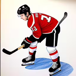 a drawing of a hockey player by numbers