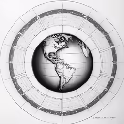 a drawing of the world in a circle