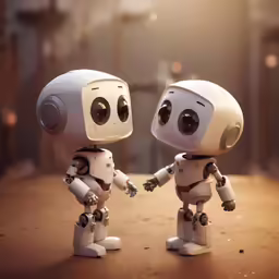 two robot like toys standing on top of each other
