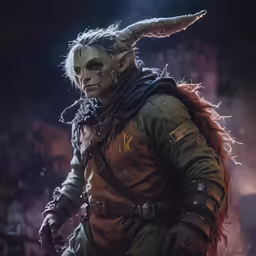 a person in horned gear holding a knife